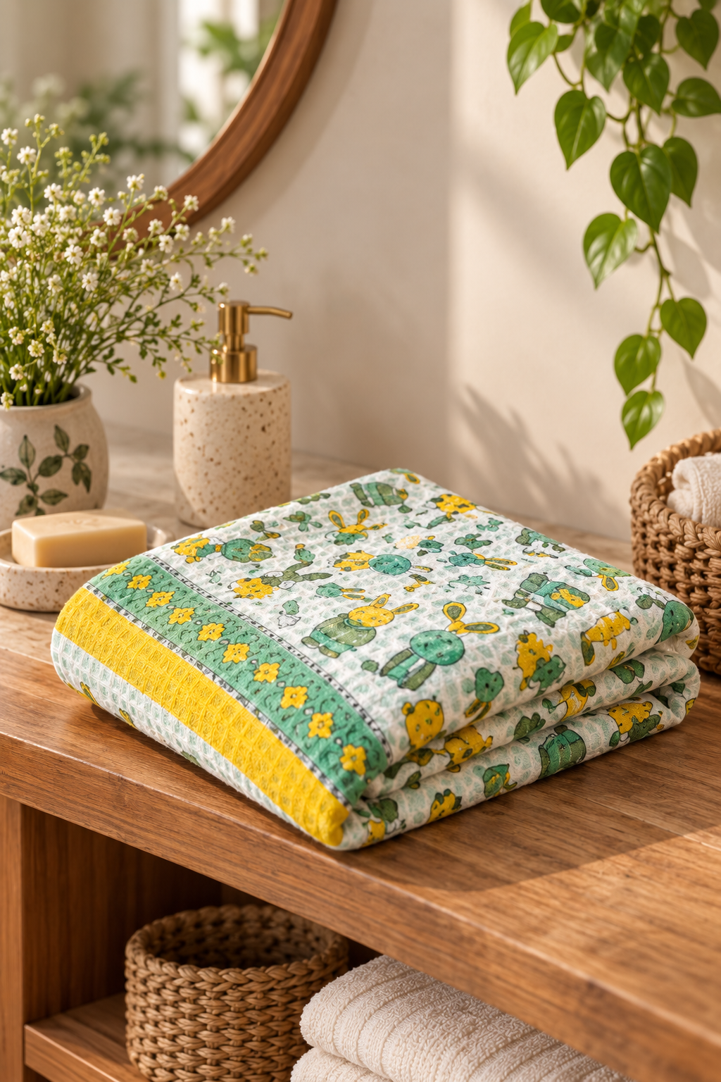 Snuggle Bunny - Hand Block Print Pure Cotton Waffle Weave Kids Towel