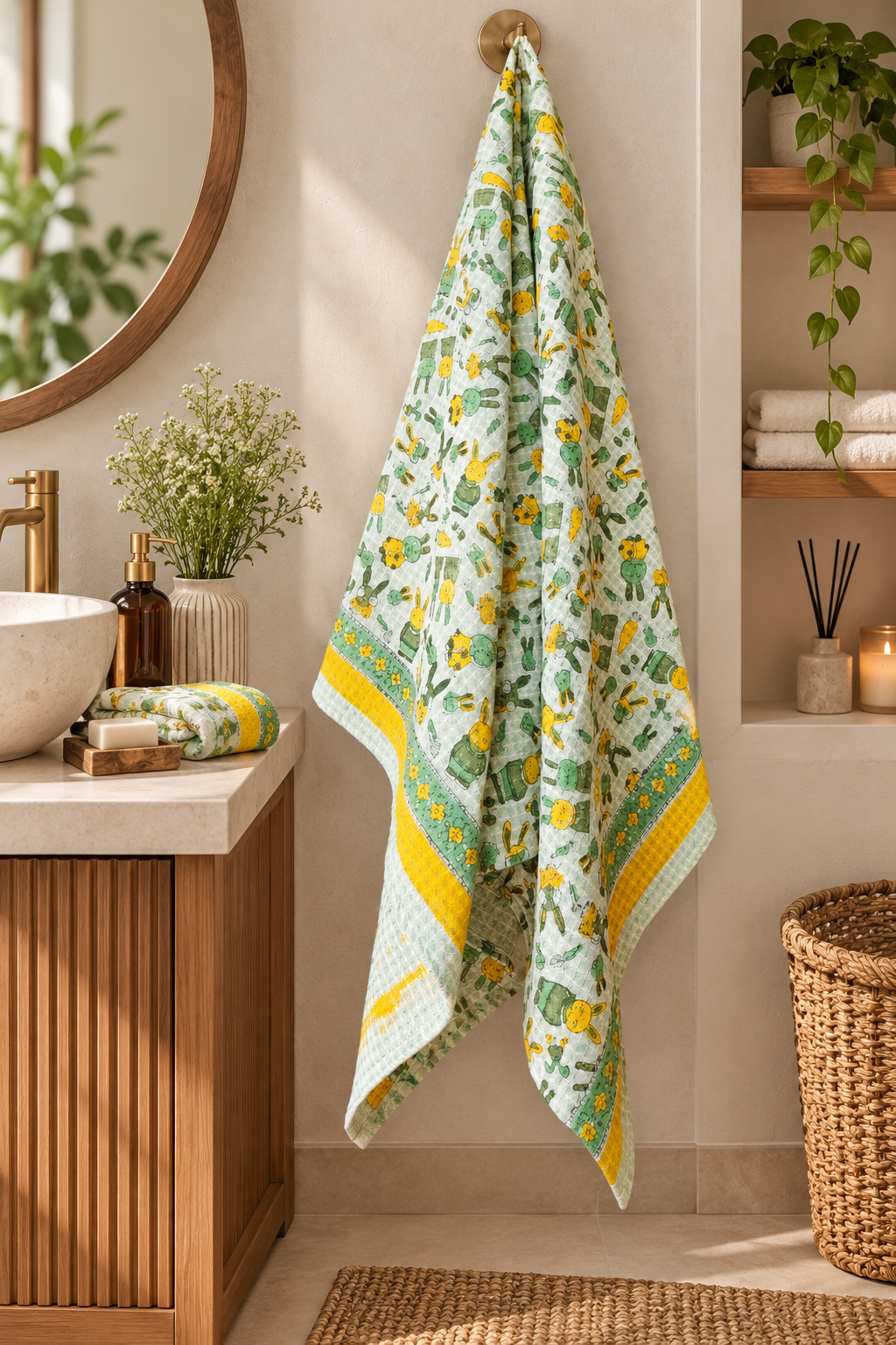 Snuggle Bunny - Hand Block Print Pure Cotton Waffle Weave Kids Towel