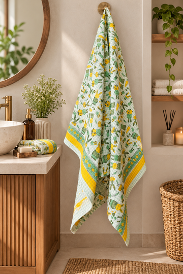 Snuggle Bunny - Hand Block Print Pure Cotton Waffle Weave Kids Towel