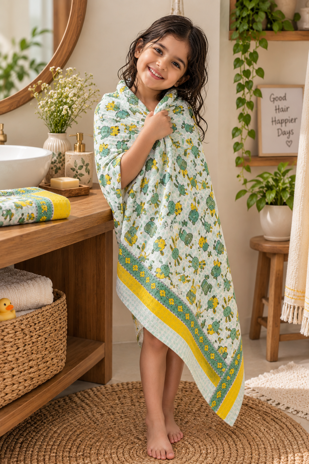 Snuggle Bunny - Hand Block Print Pure Cotton Waffle Weave Kids Towel