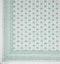 Load image into Gallery viewer, White &amp; Green Star Pure Cotton Hand Block Print Bedsheet
