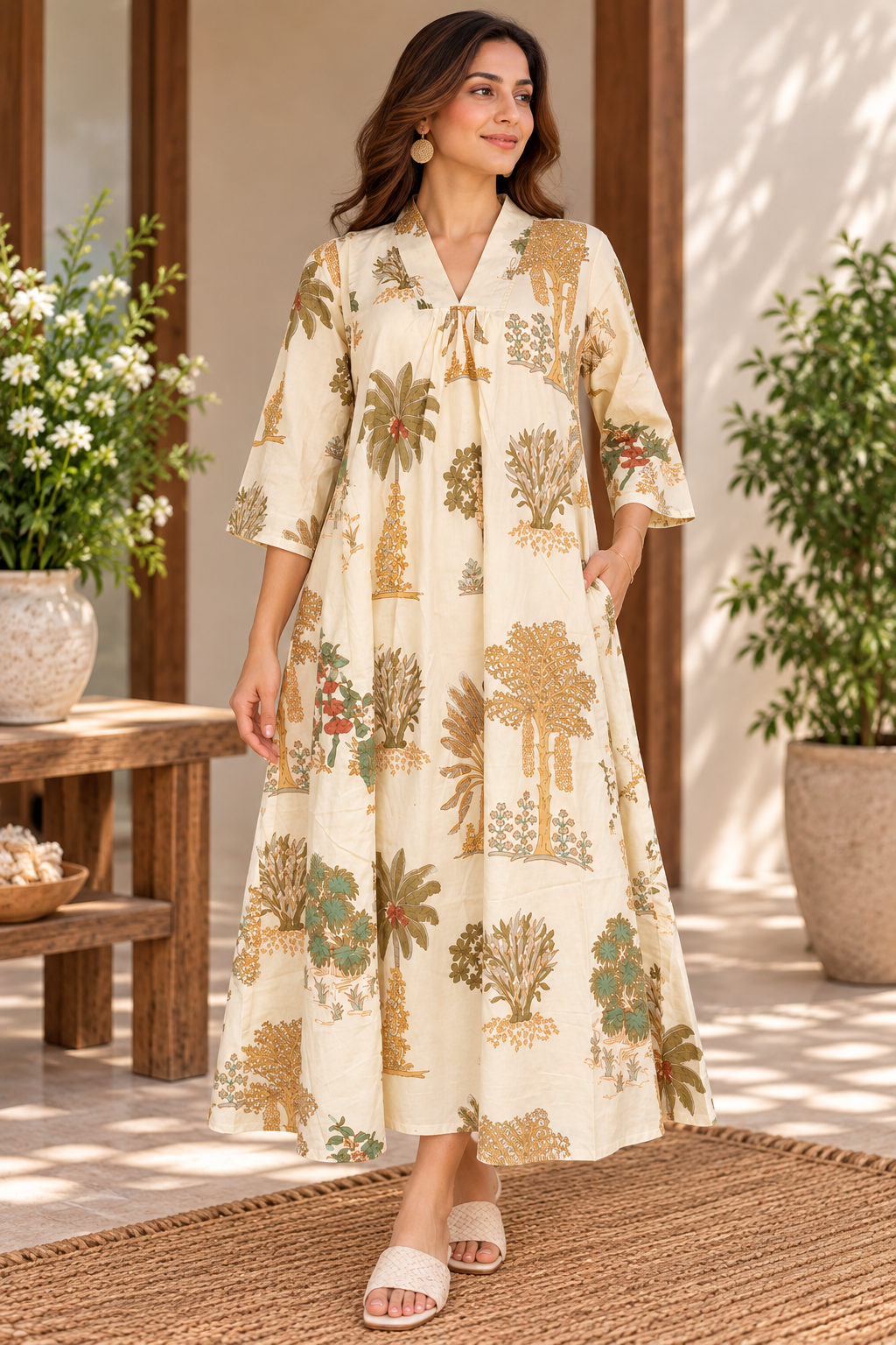 Vanya Ivory Botanical Printed Dress