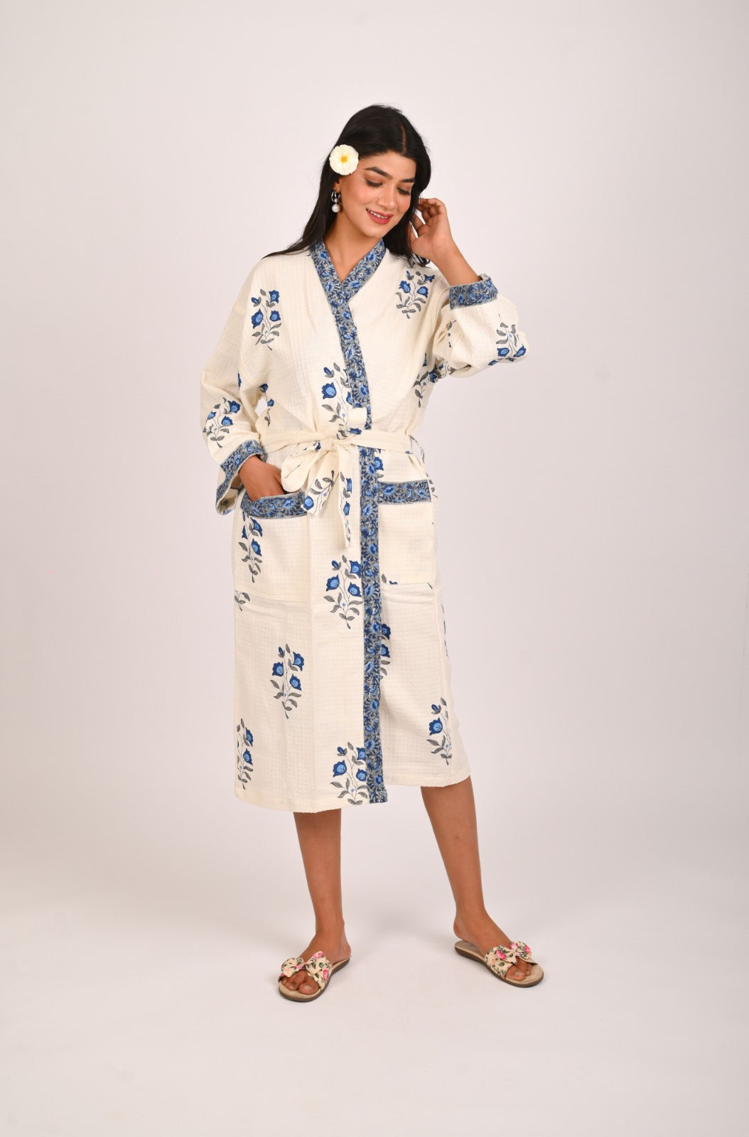 Neel Kamal Hand Block Print Pure Cotton Bathrobe