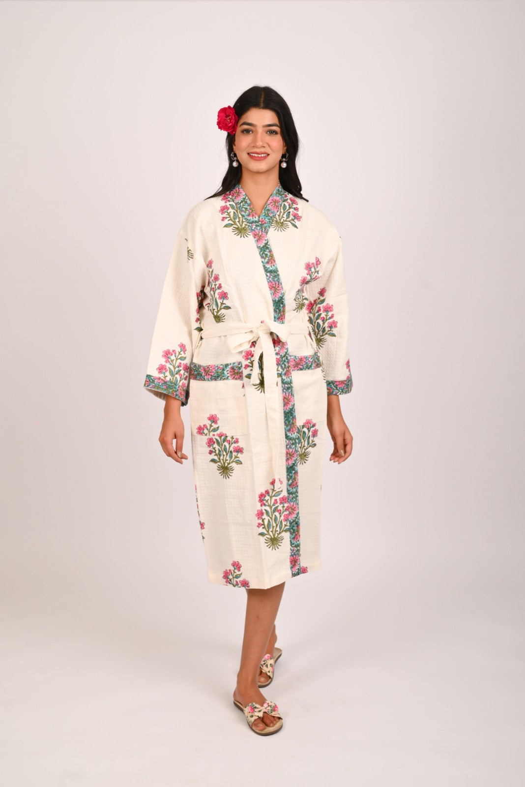 Blush Bagh Hand Block Print Pure Cotton Bathrobe
