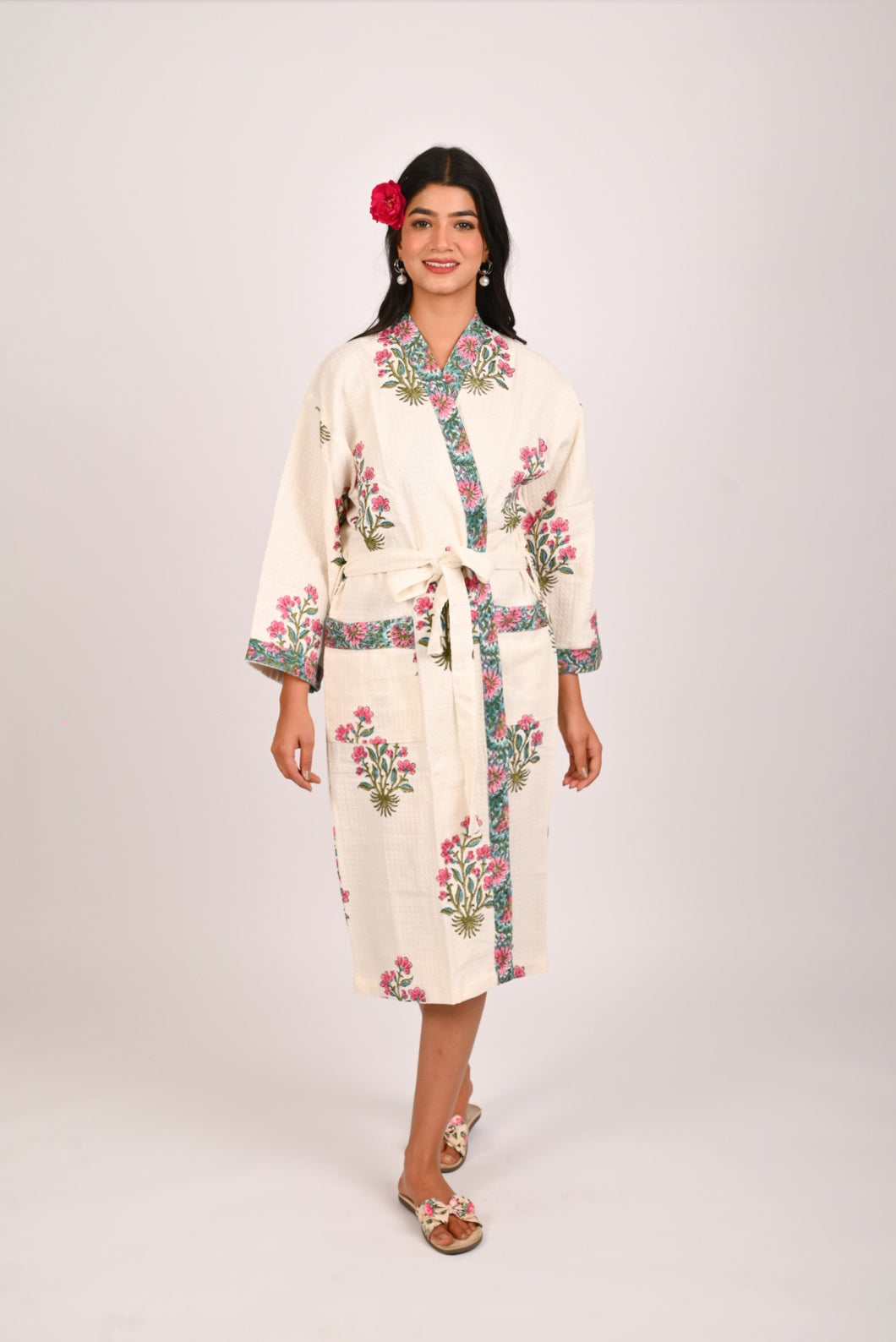 Blush Bagh Hand Block Print Pure Cotton Bathrobe