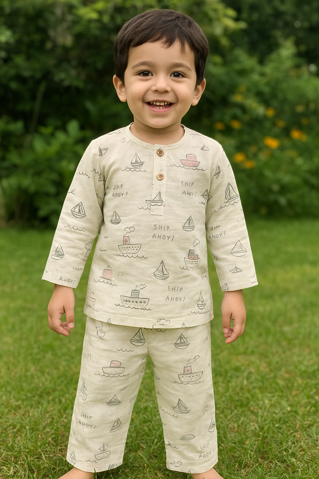 Simmi’s Emporium Ship Ahoy Kids Cotton Night Suit – Hand Block Print Sleepwear Set