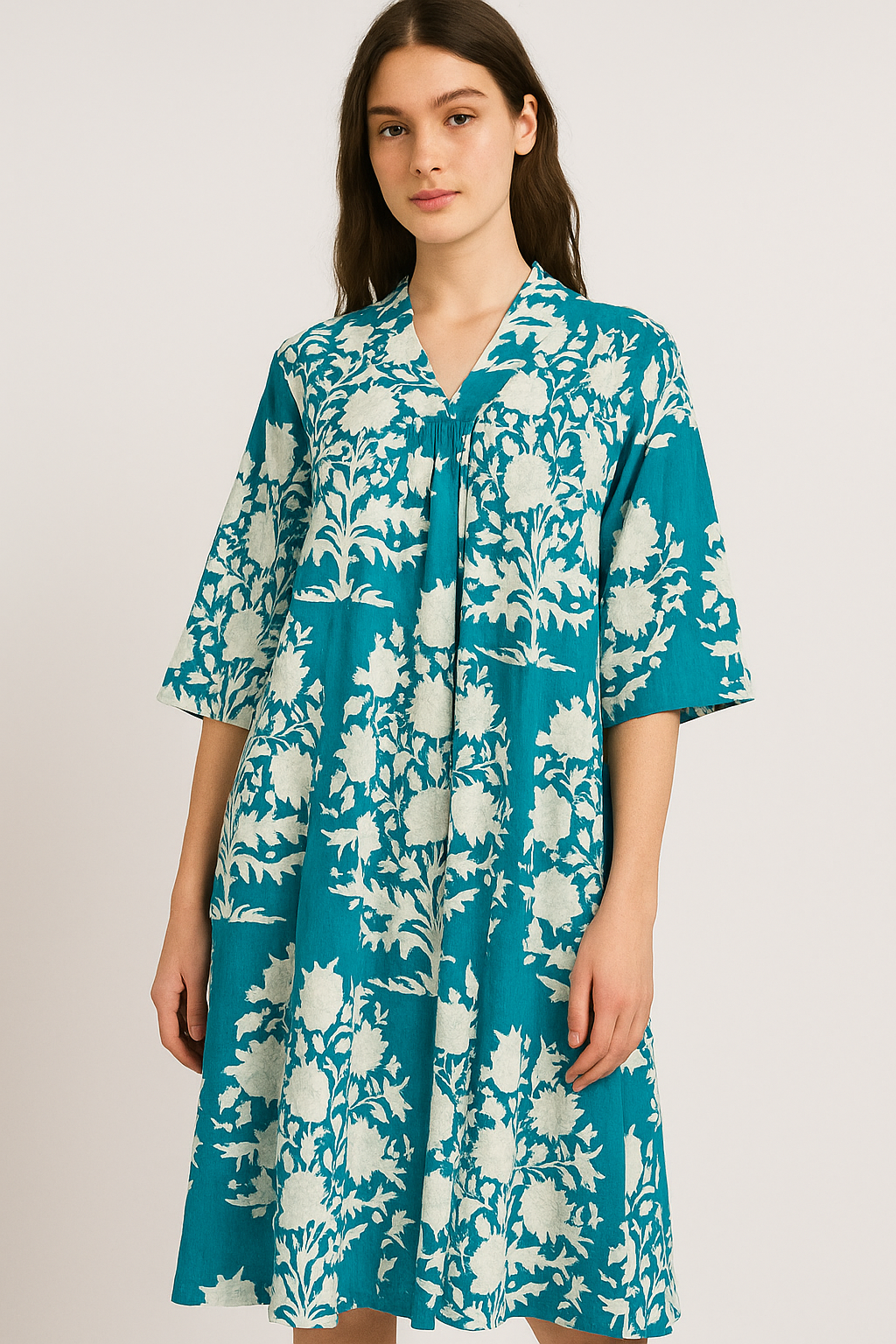Turquoise Petals Tropical Pure Cotton Dress
