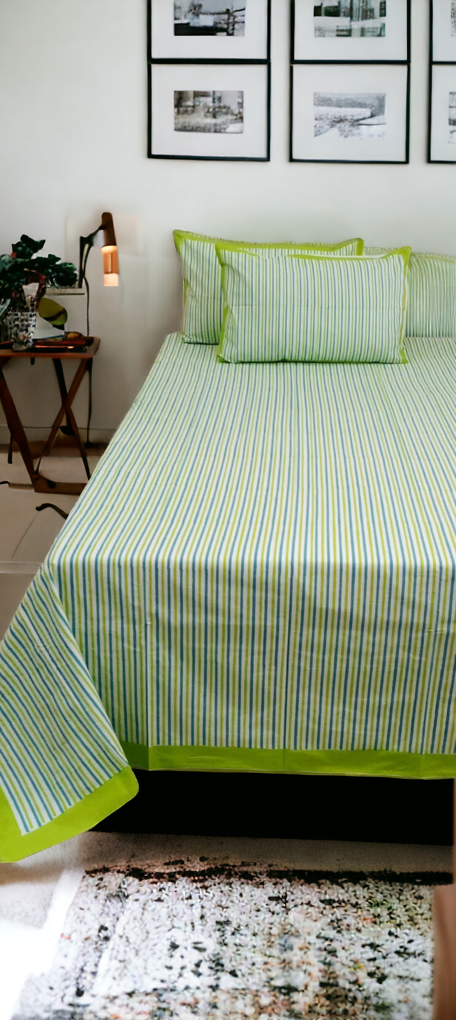 Simmi’s Emporium Karigari Stripe Hand Block Print Bedsheet – 100% Cotton Percale