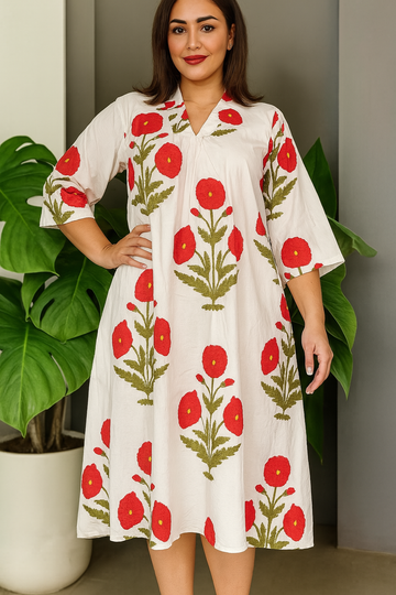 Floral Affair Tropical Pure Cotton Dress – Handcrafted Breezy Summer Dress with Vibrant Floral Print
