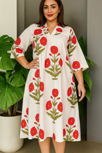 Load image into Gallery viewer, Floral Affair Tropical Pure Cotton Dress – Handcrafted Breezy Summer Dress with Vibrant Floral Print
