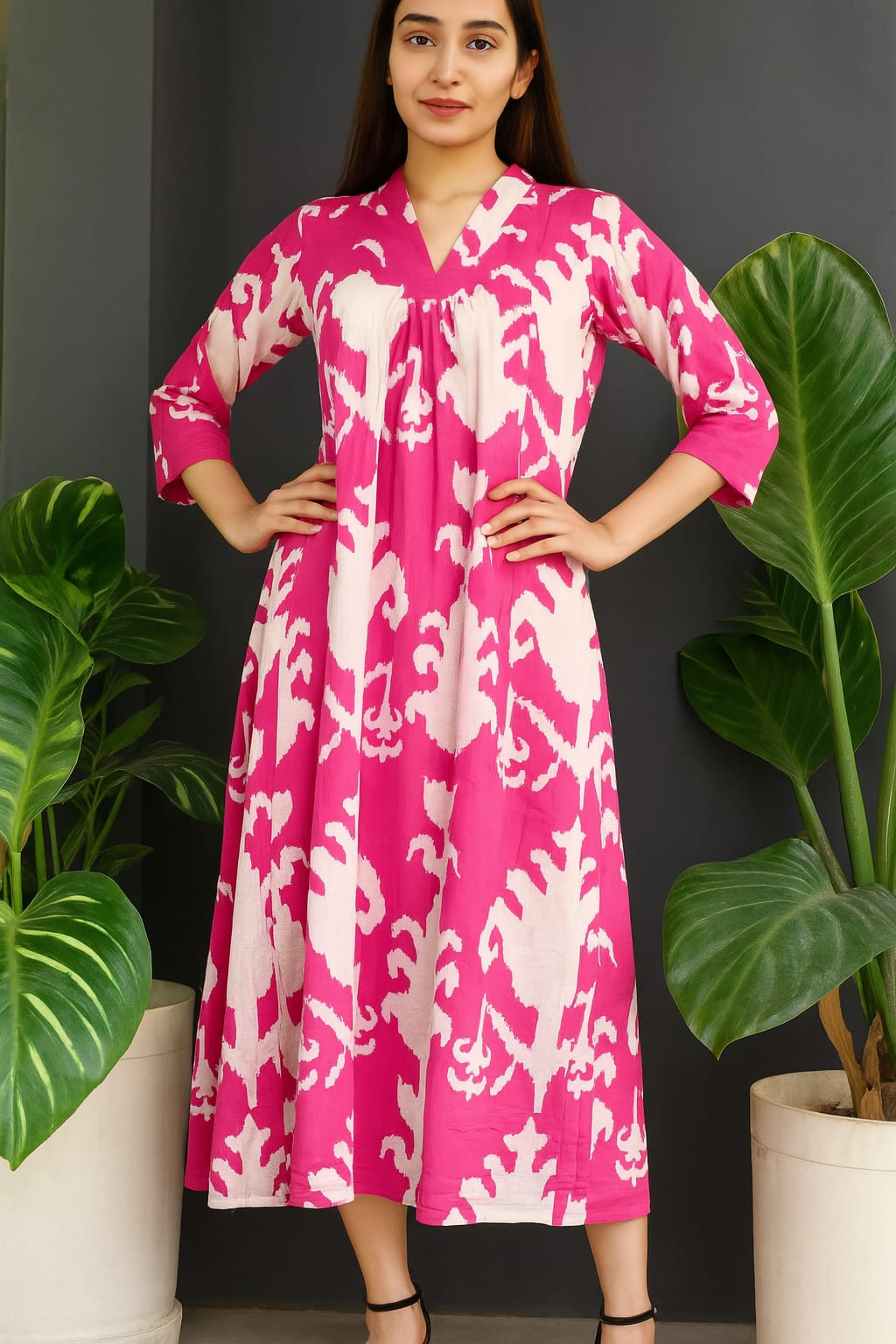 Berry Bloom Tropical Pure Cotton Dress – Handcrafted Breezy Summer Dress in Vibrant Berry Hues