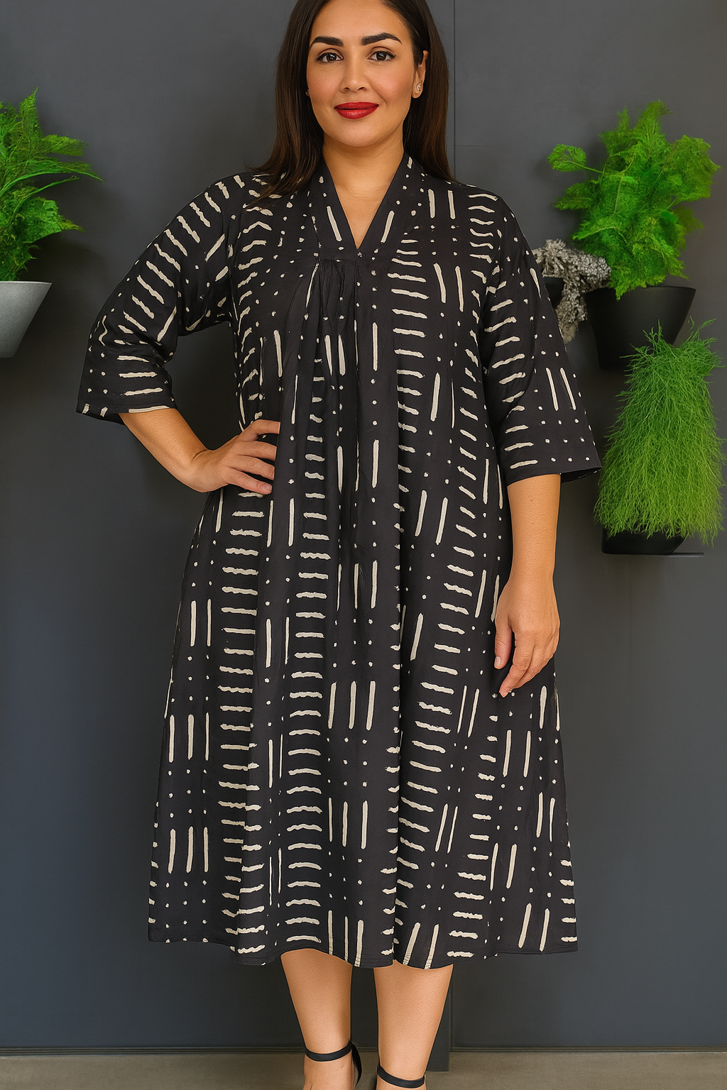 Love In Lines Tropical Pure Cotton Dress – Handcrafted Breezy Summer Dress with Elegant Patterns