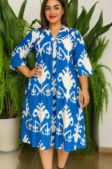 Ocean Whisper Tropical Pure Cotton Dress – Handcrafted Breezy Summer Dress in Soothing Blue Hues