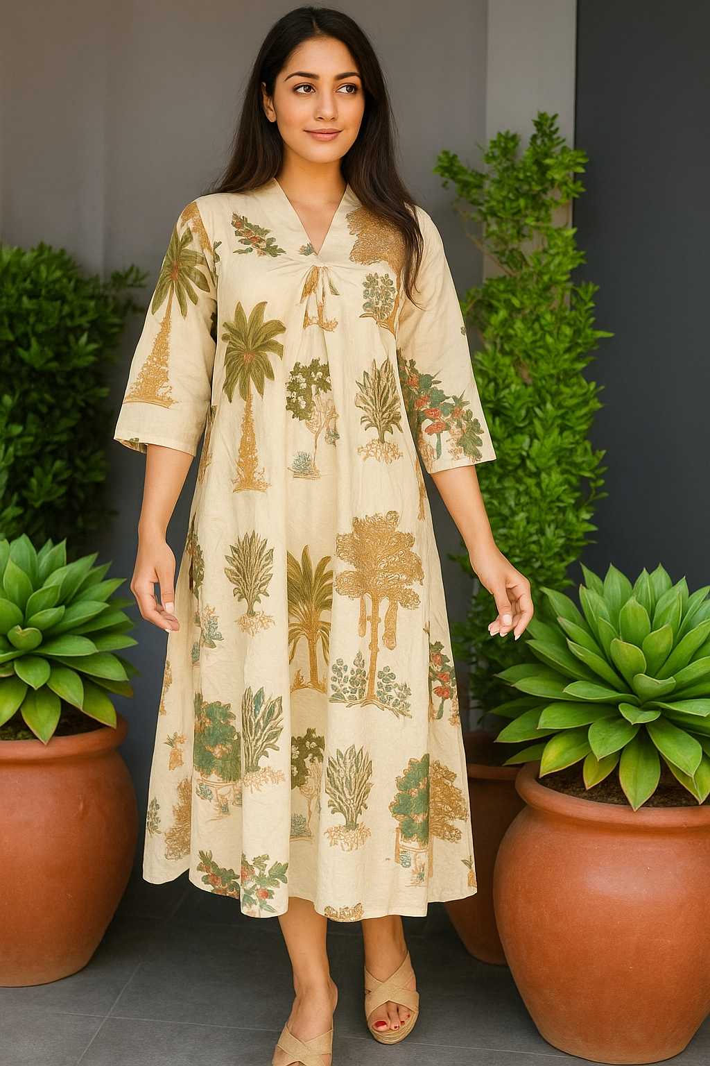 Roar N Bloom Tropical Pure Cotton Dress – Handcrafted Breezy Summer Dress with Vibrant Jungle-Inspired Print