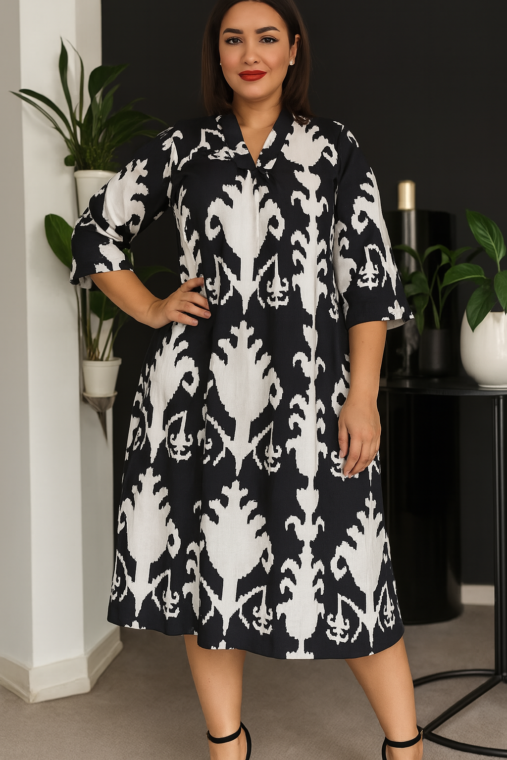 Midnight Bloom Tropical Pure Cotton Dress – Handcrafted Flowy Summer Dress in Deep Indigo Hues