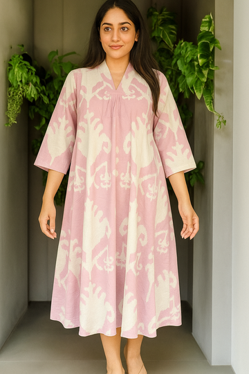 Lilac Whisper Tropical Pure Cotton Dress – Handcrafted Breezy Summer Dress in Soft Lilac Hues