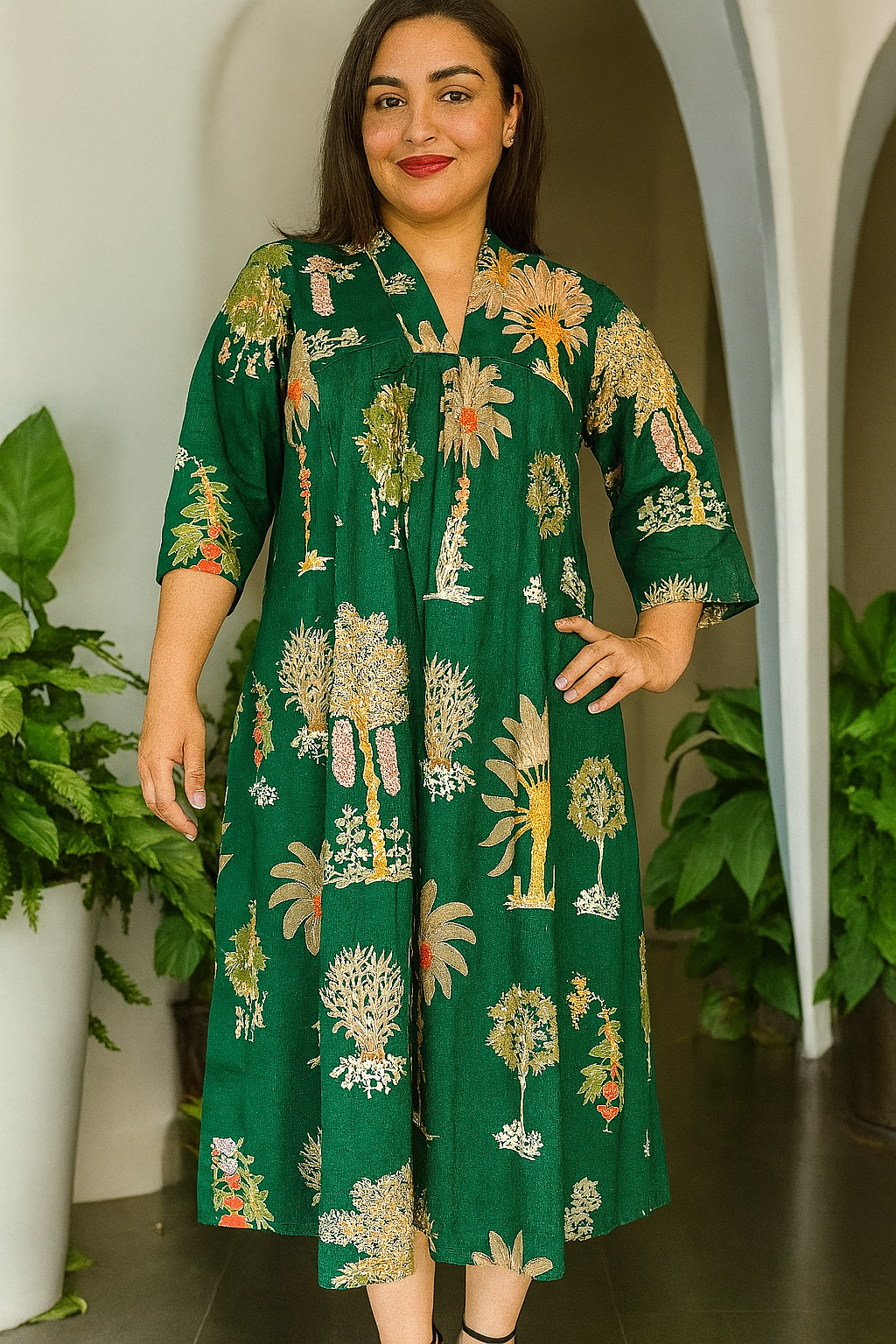 Nature's Embrace Tropical Pure Cotton Dress – Handcrafted Breezy Summer Dress in Earthy Tones