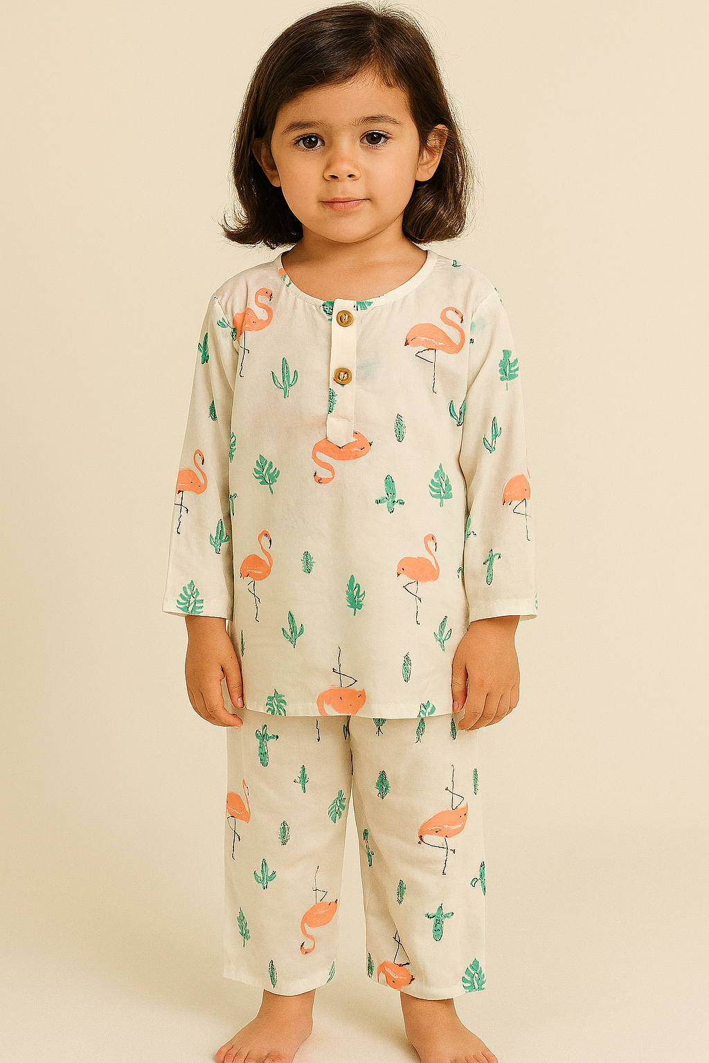 Simmi’s Emporium Tropical Dreams Kids Night Suit – Hand Block Printed Cotton Sleepwear with Flamingo Design