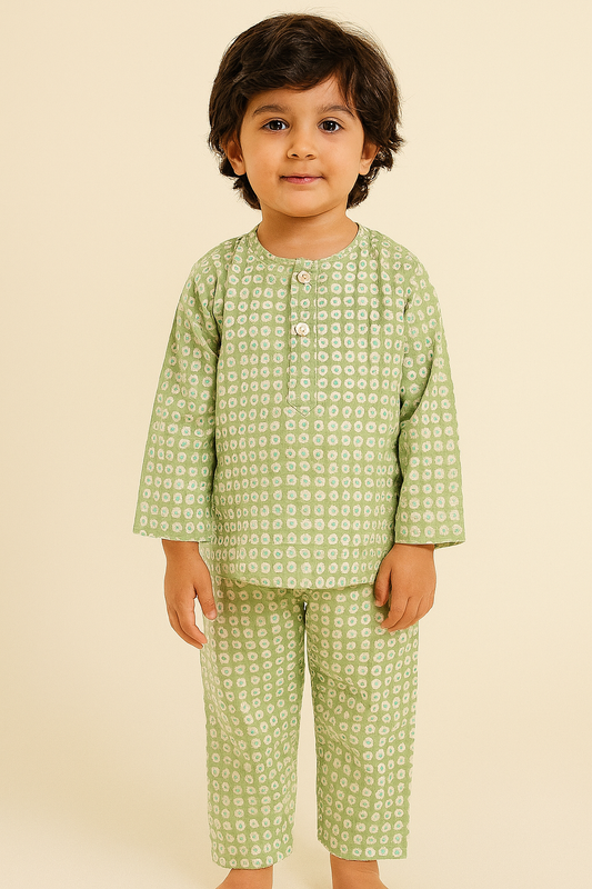 Sale now LIVE! Simi’s Emporium Green Meadow Dreams Kids Sleepwear Set – Hand Block Printed Cotton Night Suit