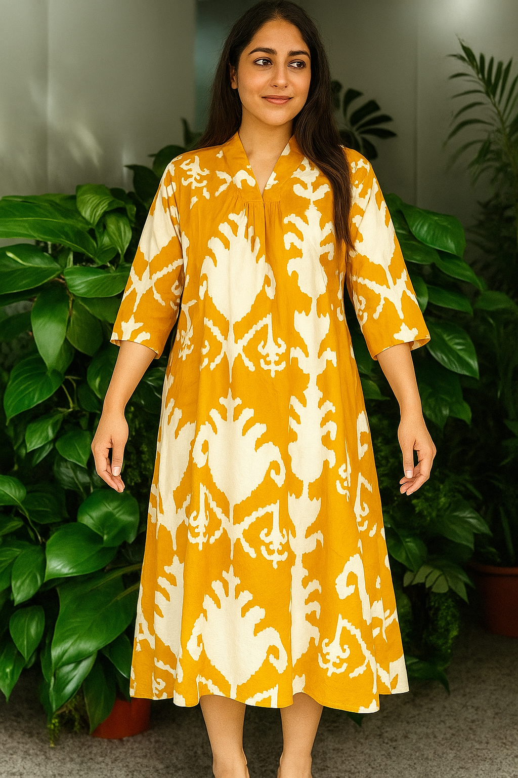 Chhaap Tropical Pure Cotton Dress – Handcrafted Breezy Summer Dress with Artisan Prints