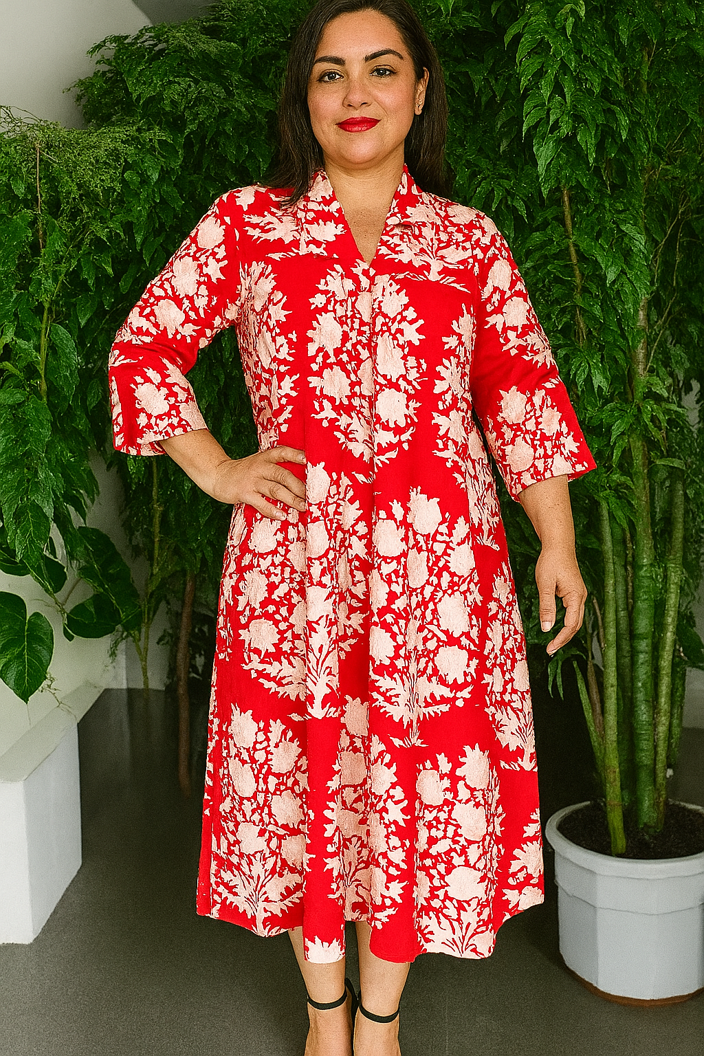 Gulnaar Tropical Pure Cotton Dress – Handcrafted Breezy Summer Dress in Vibrant Floral Hues