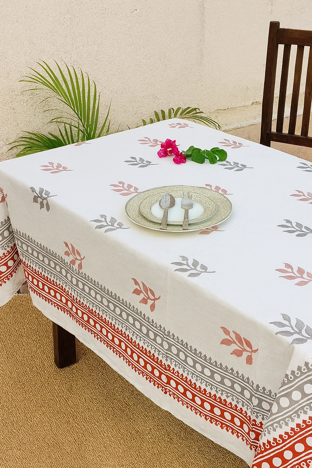 Hand Block Print Pure Cotton Aipan Art Table Cover